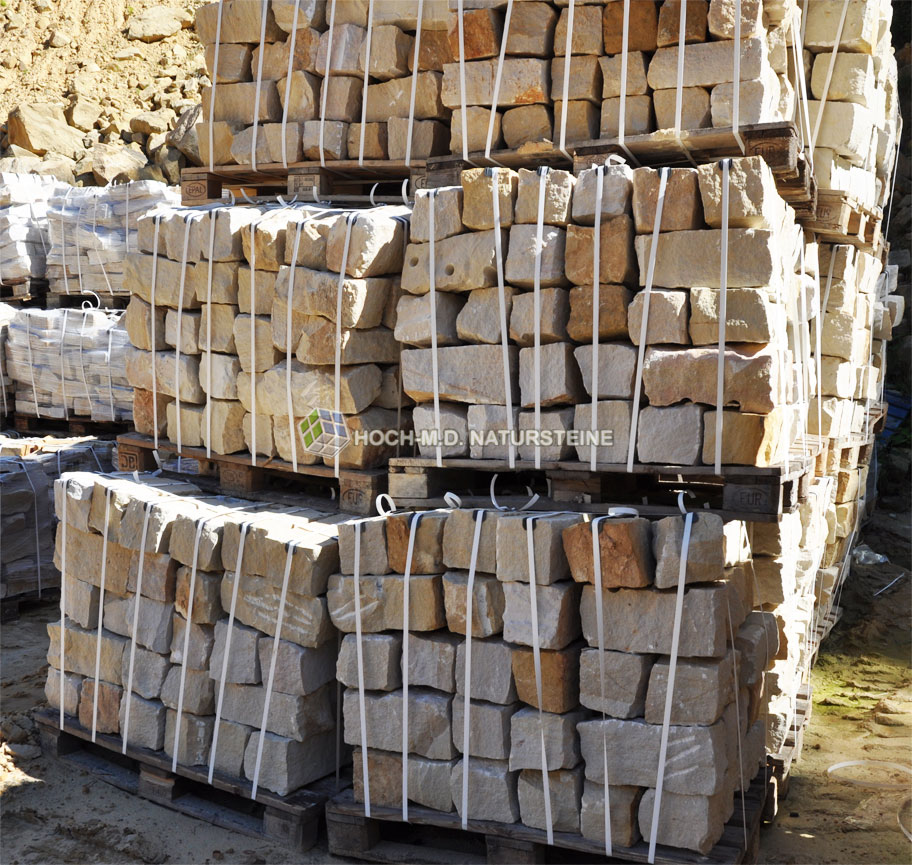 Romus hellgelb über beige bis dunkelgelb Sandstein Mauersteine